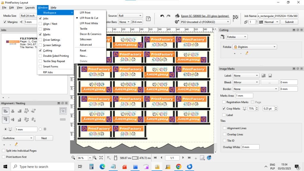 03-03-2025 Screenshot from PrintFactory Layout latest version no.6.8.4.12072 from 19 January 2025 used by PrintFactory dealer FILE TO PRINT T.Siniak Warsaw Poland. Copyright by PrintFactory, PrintFactory dealer printfactory-dealer.eu