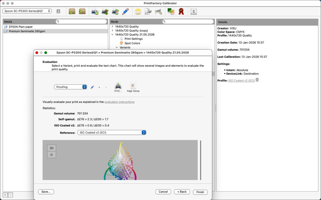 2026-05-21 at 13.47 PrintFactory Calibrator profile details on macOS in NFR version 2026_1_1_12499 FILE TO PRINT PrintFactory dealer Warsaw Poland