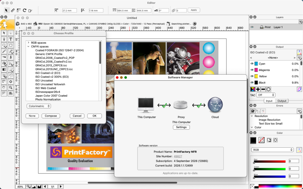 2026-05-21 at 14.33 PrintFactory Editor and Software Manager view on macOS in NFR version 2026_1_1_12499 FILE TO PRINT PrintFactory dealer Warsaw Poland